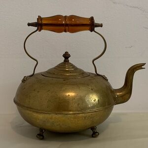 Vintage Brass Teapot with Amber Handle